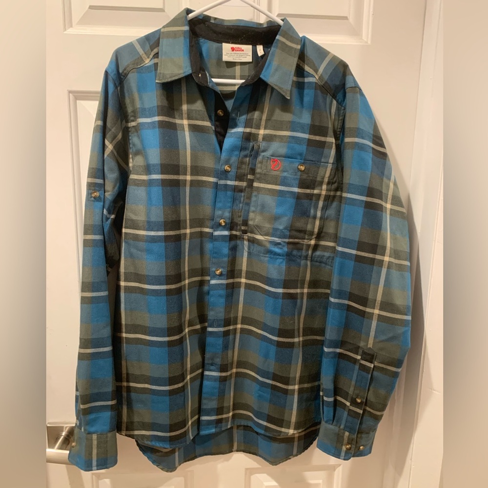 Fjallraven Fjallglim Shirt Mens Large Blue Plaid